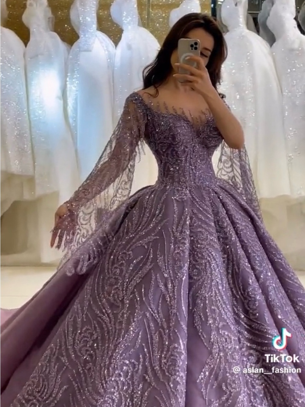 Lavender Beaded Ball Gown Dress